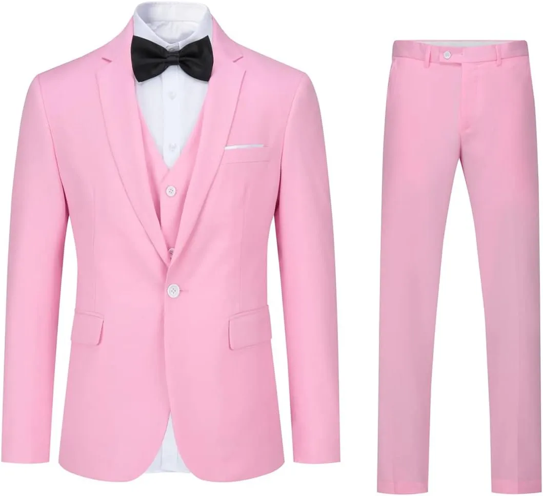 YFFUSHI Men's Slim Fit 3 Piece Suit One Button Business Wedding Prom Suits Blazer Tux Vest Trousers