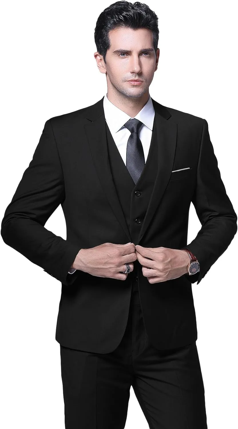 YFFUSHI Men's Slim Fit 3 Piece Suit One Button Business Wedding Prom Suits Blazer Tux Vest Trousers