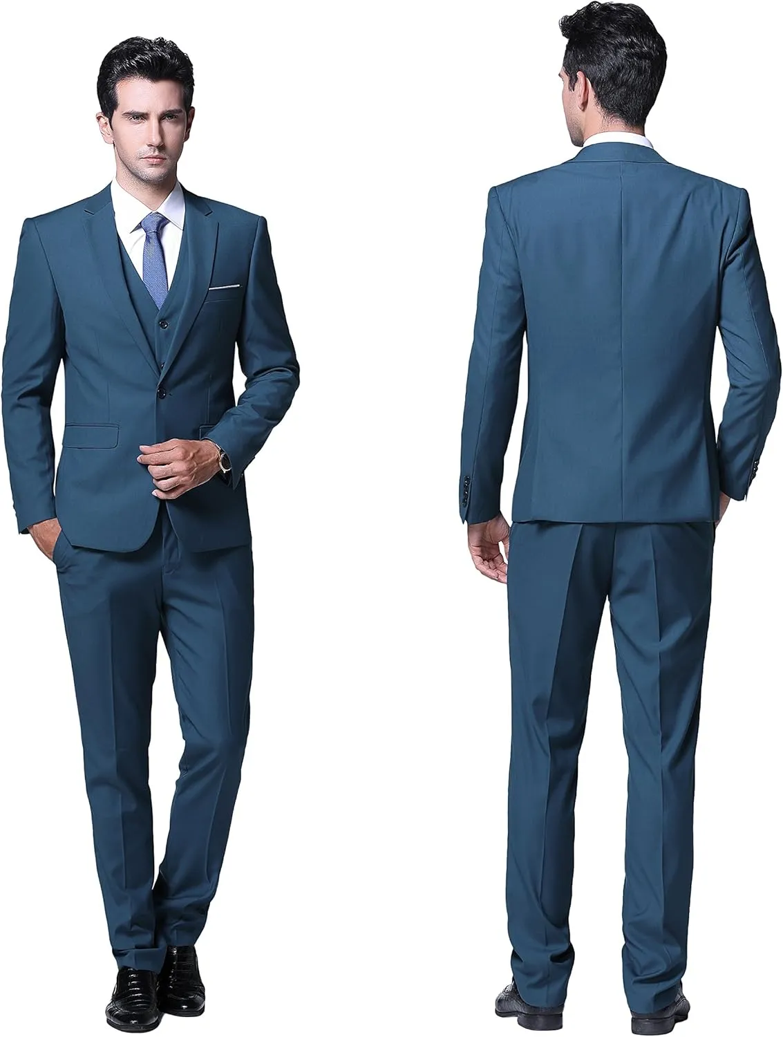 YFFUSHI Men's Slim Fit 3 Piece Suit One Button Business Wedding Prom Suits Blazer Tux Vest Trousers