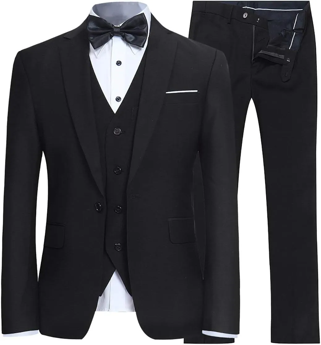 YFFUSHI Men's Slim Fit 3 Piece Suit One Button Business Wedding Prom Suits Blazer Tux Vest Trousers