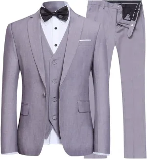 YFFUSHI Men's Slim Fit 3 Piece Suit One Button Business Wedding Prom Suits Blazer Tux Vest Trousers