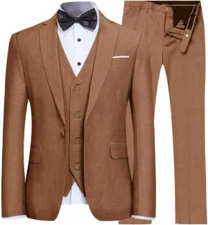 YFFUSHI Men's Slim Fit 3 Piece Suit One Button Business Wedding Prom Suits Blazer Tux Vest Trousers