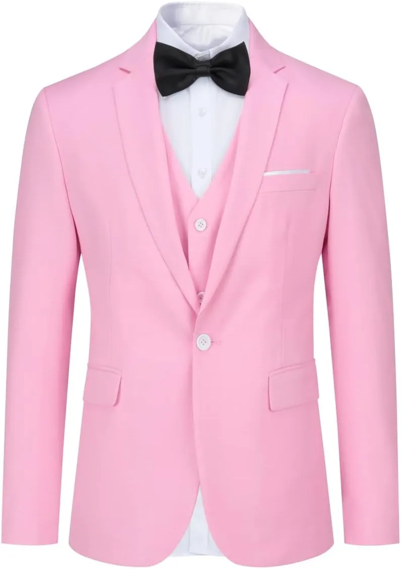 YFFUSHI Men's Slim Fit 3 Piece Suit One Button Business Wedding Prom Suits Blazer Tux Vest Trousers
