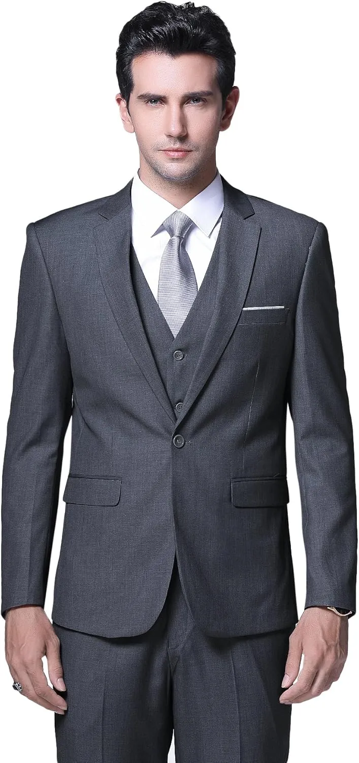 YFFUSHI Men's Slim Fit 3 Piece Suit One Button Business Wedding Prom Suits Blazer Tux Vest Trousers