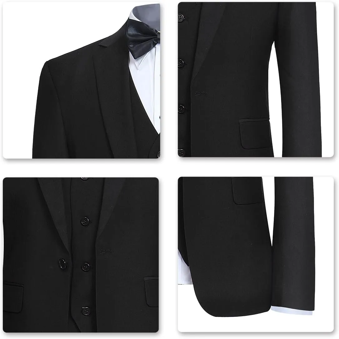 YFFUSHI Men's Slim Fit 3 Piece Suit One Button Business Wedding Prom Suits Blazer Tux Vest Trousers