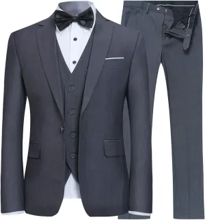 YFFUSHI Men's Slim Fit 3 Piece Suit One Button Business Wedding Prom Suits Blazer Tux Vest Trousers