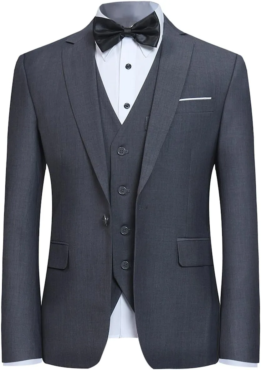 YFFUSHI Men's Slim Fit 3 Piece Suit One Button Business Wedding Prom Suits Blazer Tux Vest Trousers