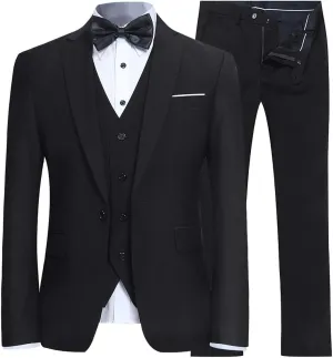 YFFUSHI Men's Slim Fit 3 Piece Suit One Button Business Wedding Prom Suits Blazer Tux Vest Trousers