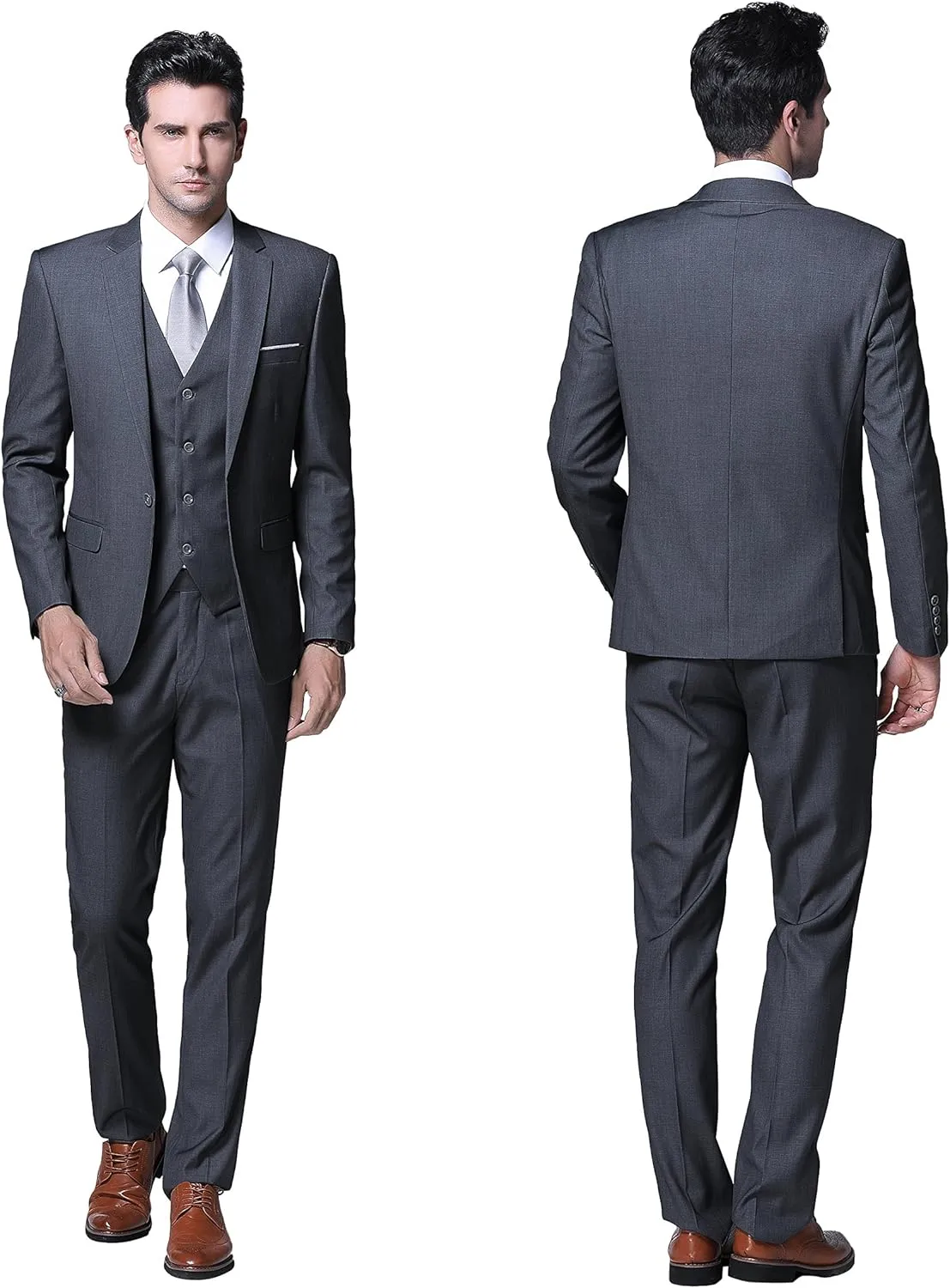 YFFUSHI Men's Slim Fit 3 Piece Suit One Button Business Wedding Prom Suits Blazer Tux Vest Trousers