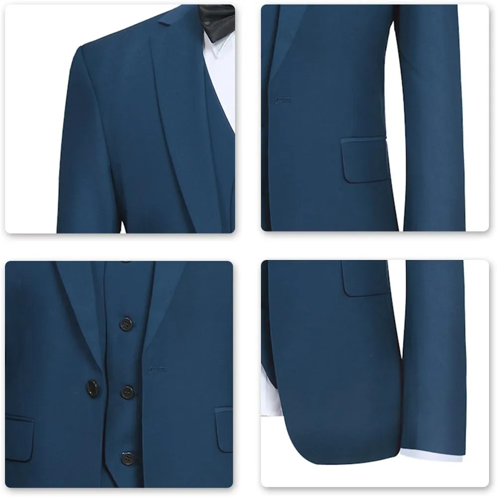 YFFUSHI Men's Slim Fit 3 Piece Suit One Button Business Wedding Prom Suits Blazer Tux Vest Trousers