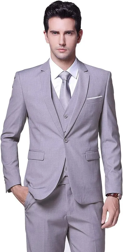 YFFUSHI Men's Slim Fit 3 Piece Suit One Button Business Wedding Prom Suits Blazer Tux Vest Trousers