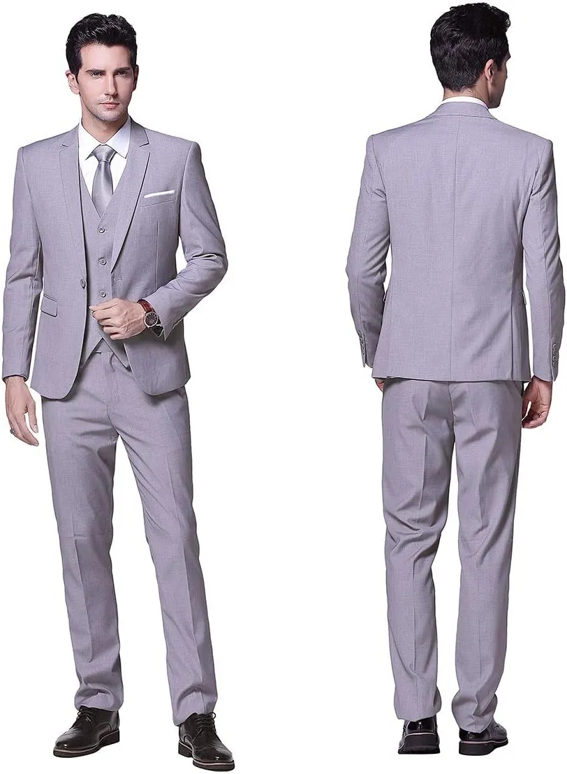 YFFUSHI Men's Slim Fit 3 Piece Suit One Button Business Wedding Prom Suits Blazer Tux Vest Trousers