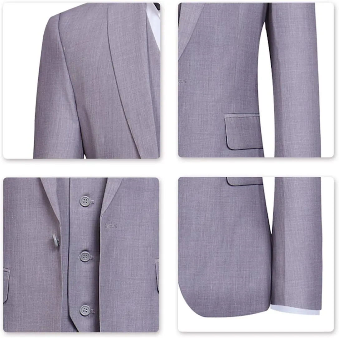 YFFUSHI Men's Slim Fit 3 Piece Suit One Button Business Wedding Prom Suits Blazer Tux Vest Trousers