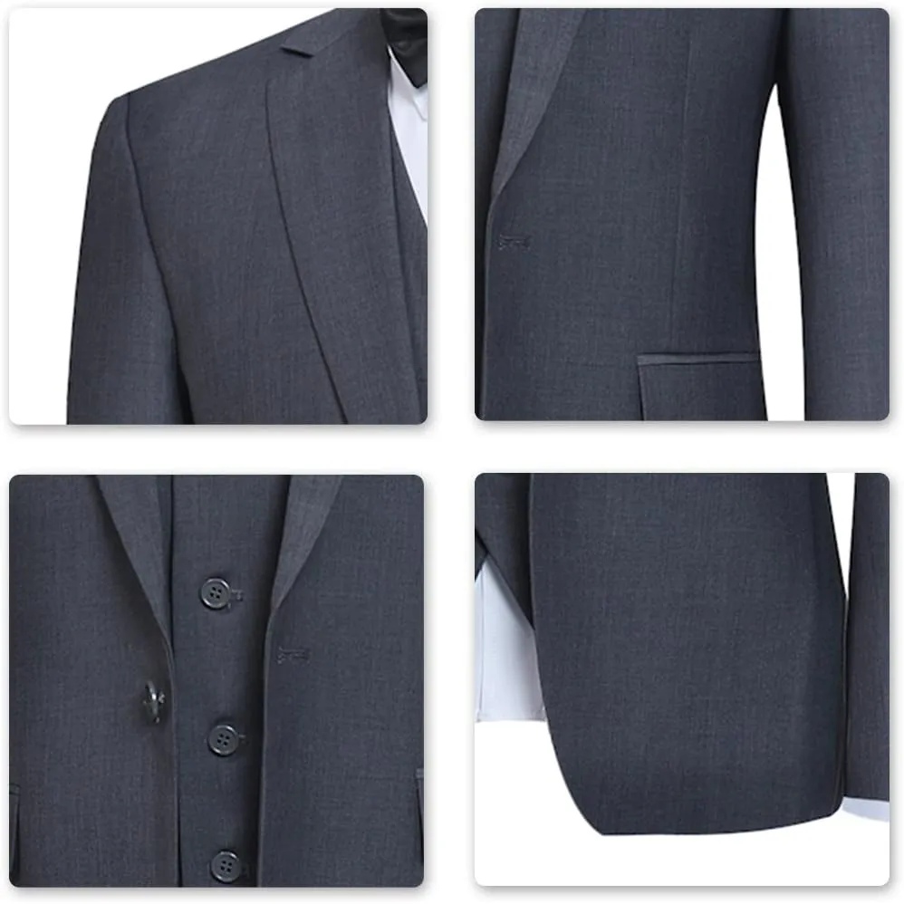 YFFUSHI Men's Slim Fit 3 Piece Suit One Button Business Wedding Prom Suits Blazer Tux Vest Trousers
