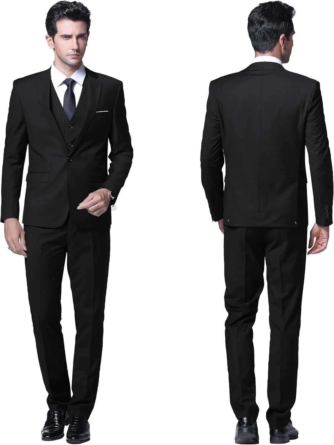 YFFUSHI Men's Slim Fit 3 Piece Suit One Button Business Wedding Prom Suits Blazer Tux Vest Trousers