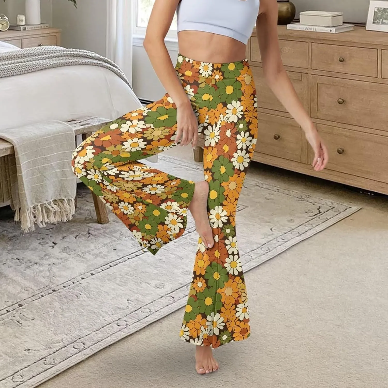 Yoga Pants Womens Flared Leggings Slit Hem High Waist Bootcut Pants Workout Bootleg Pants Plus Size Workout Trousers