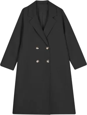 YRAETENM Pea Coats for Women Slouchy Drop Shoulder Double Breasted Maxi Long Wool Jackets Winter Trench Coats with Pockets