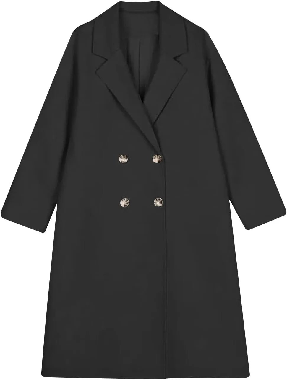 YRAETENM Pea Coats for Women Slouchy Drop Shoulder Double Breasted Maxi Long Wool Jackets Winter Trench Coats with Pockets