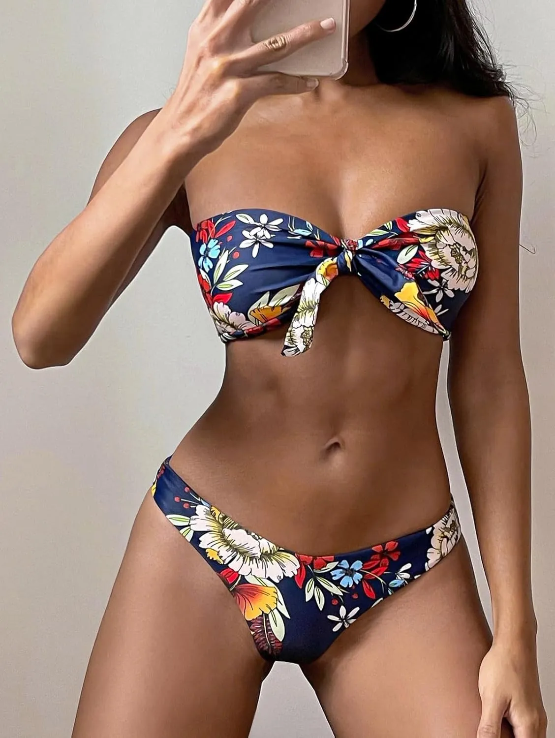 ZAFUL Knotted Bandeau Bikini for Women Strapless Swimsuits High Cut Bathing Suit Sexy Cheeky Tie Side Swimwears