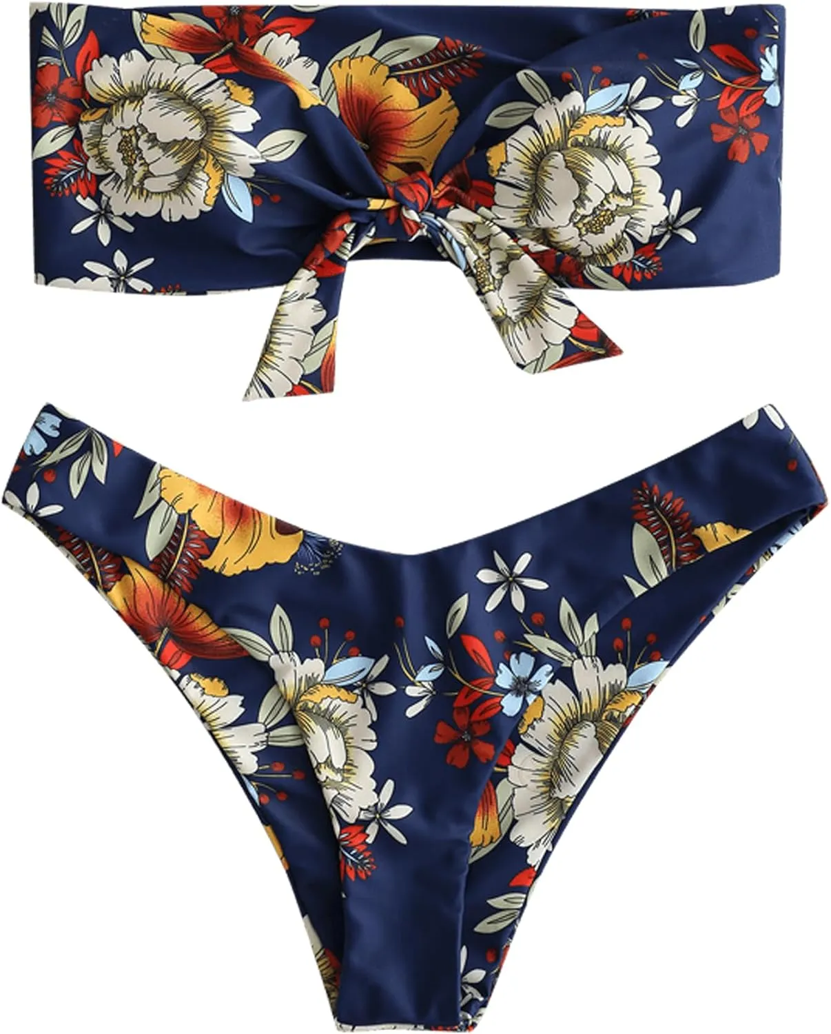 ZAFUL Knotted Bandeau Bikini for Women Strapless Swimsuits High Cut Bathing Suit Sexy Cheeky Tie Side Swimwears