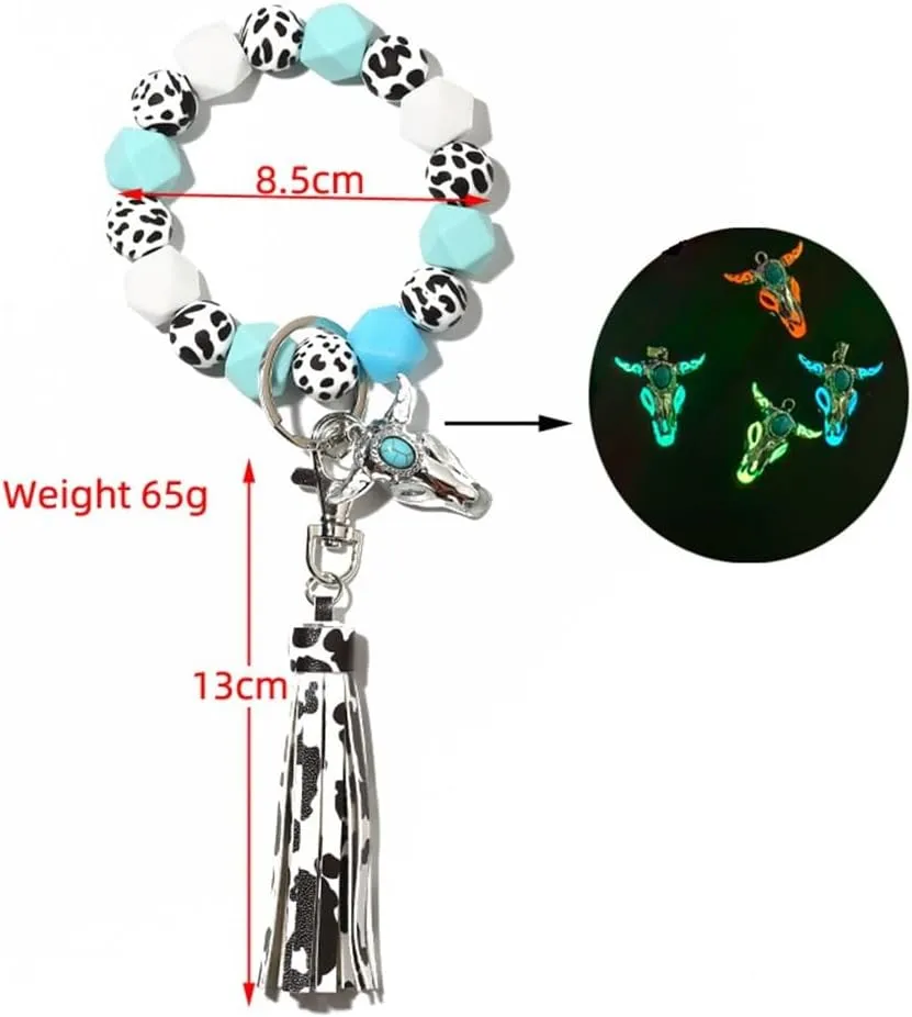 Zcargel Keychain, Wristlet Keychain With Tassel Silicone Beaded Bangle Chains Luminous Bead String Keys Handbag Phone Chain