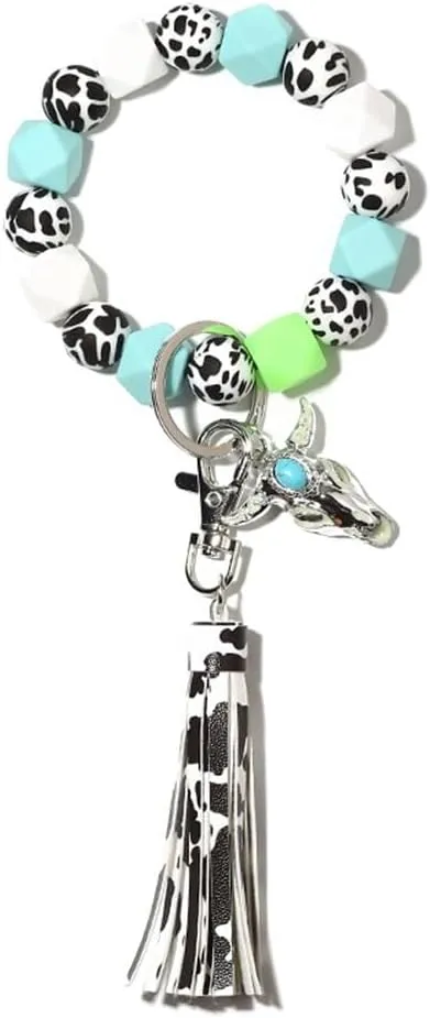 Zcargel Keychain, Wristlet Keychain With Tassel Silicone Beaded Bangle Chains Luminous Bead String Keys Handbag Phone Chain