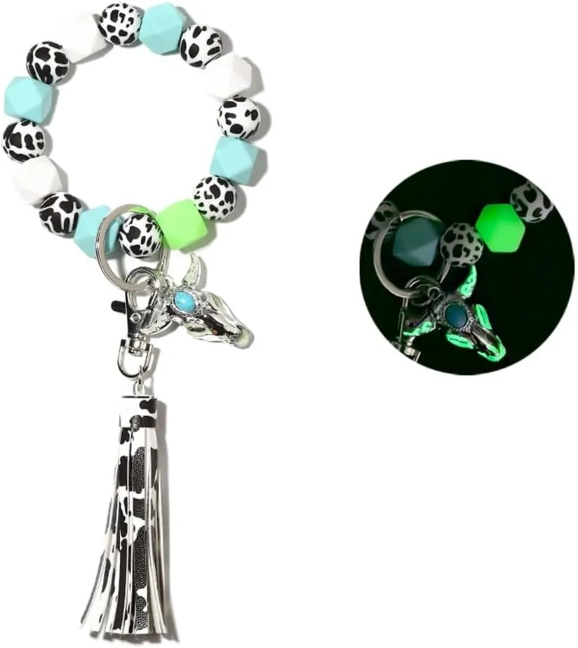 Zcargel Keychain, Wristlet Keychain With Tassel Silicone Beaded Bangle Chains Luminous Bead String Keys Handbag Phone Chain