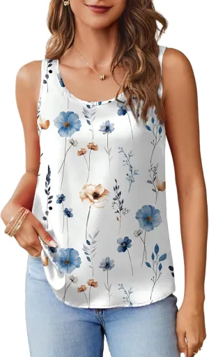 Zeagoo Silk Satin Tank Tops for Women Scoop Neck Sleeveless Camisole Tops 2025 Summer Basic Blouses