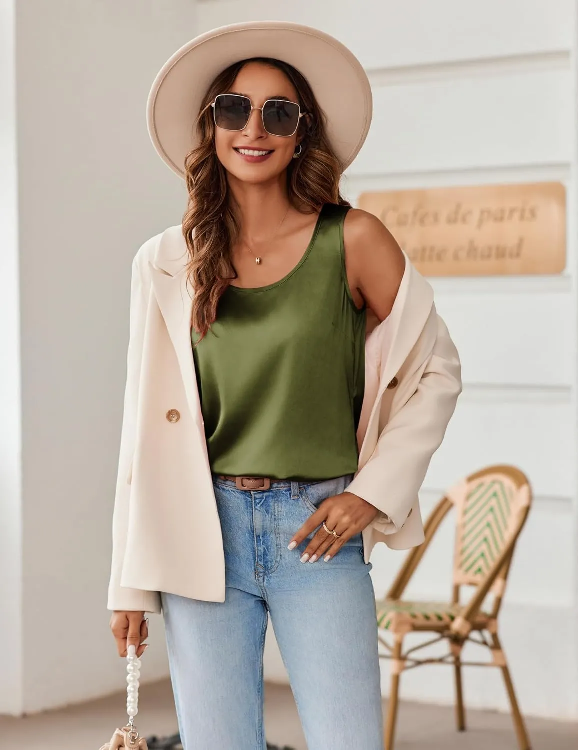 Zeagoo Silk Satin Tank Tops for Women Scoop Neck Sleeveless Camisole Tops 2025 Summer Basic Blouses