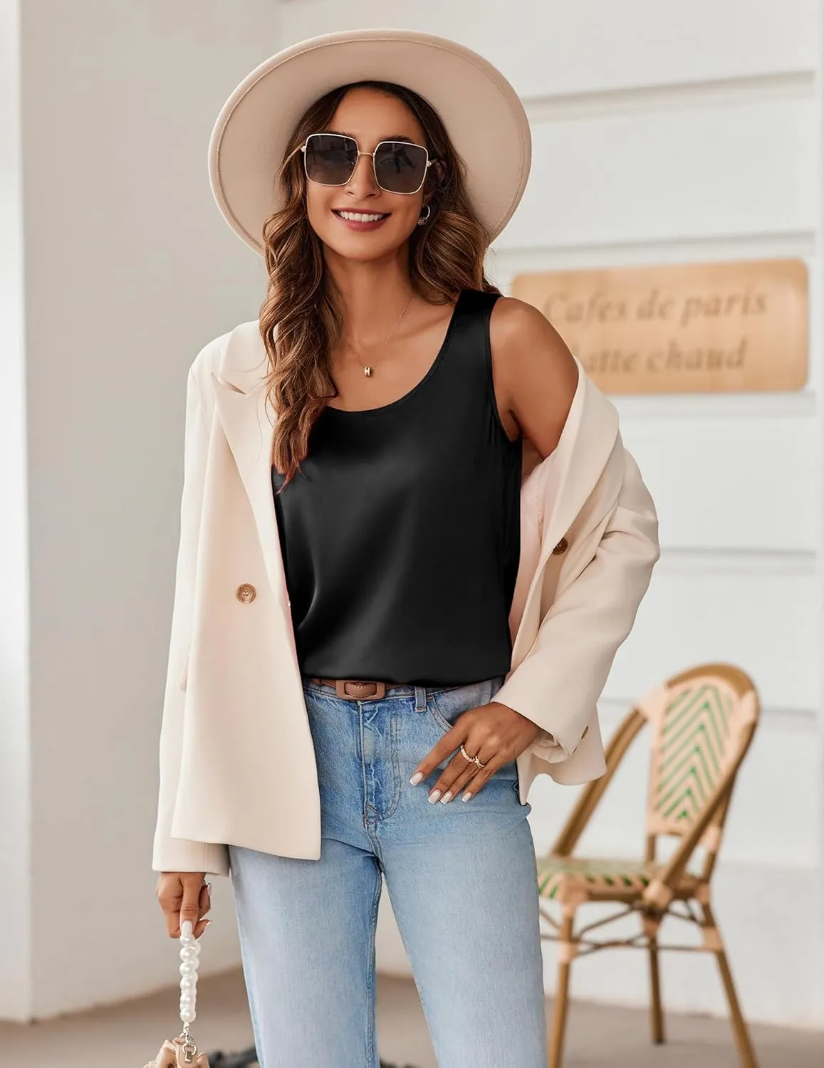 Zeagoo Silk Satin Tank Tops for Women Scoop Neck Sleeveless Camisole Tops 2025 Summer Basic Blouses