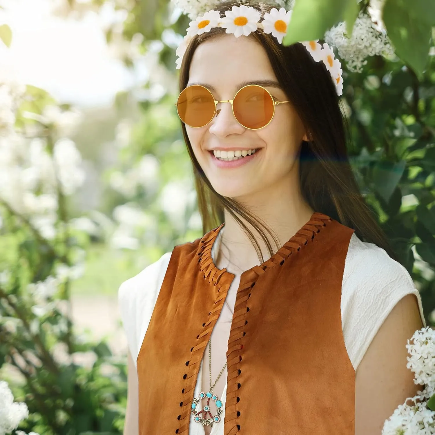 Zhanmai 4 Pieces 60s 70s Outfits for Women Hippie Costume Fringe Vest Faux Suede Vest Bohemia Headband for Halloween Cosplay