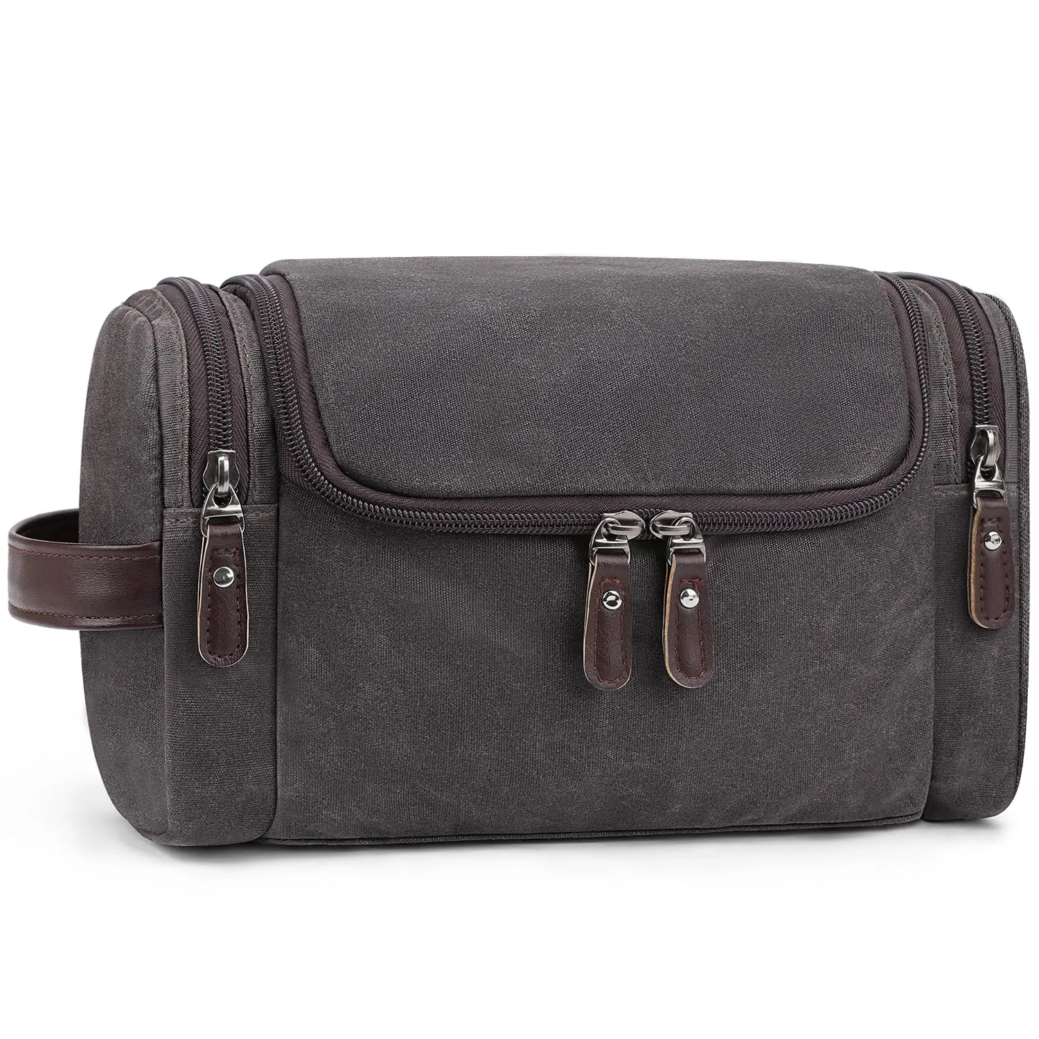 ZOMFELT Travel Toiletry Bag for Men, Travel Essentials Shaving Dopp Kit, Canvas Mens Toiletry Travel Bag, Water Resistant Cosmetic Bag for Toiletries Accessories, Dark Grey